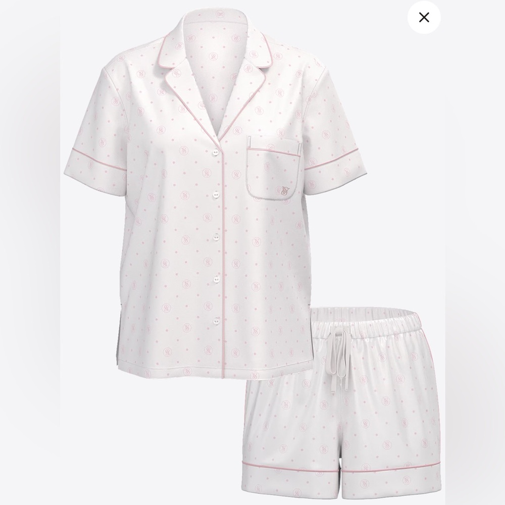 VICTORIA'S SECRET - Glazed Satin Short Pajama Set - Print - NEW